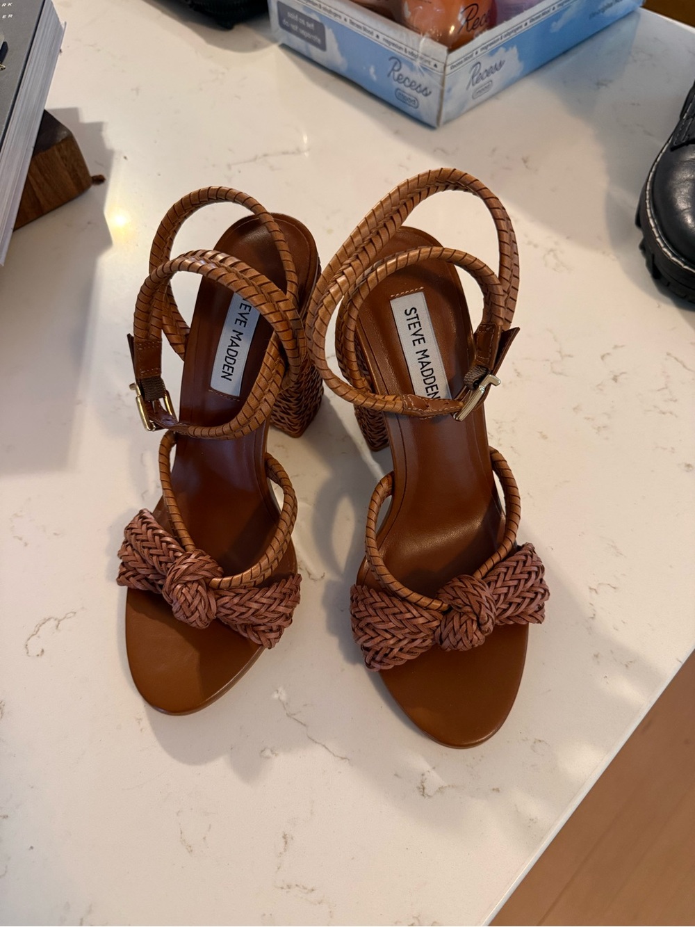 Steve Madden Braided Knot Strappy Block Heel Sandals - Brown